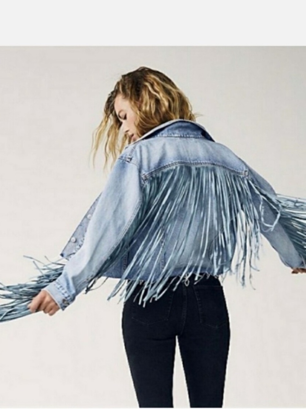 Levis Jacket size Medium Fringe Light Wash Denim Western Boho Festival Cowboy